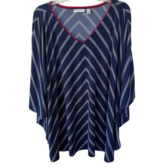 Susan Graver Liquid Knit size 3X Handkerchief blouse size 2X Blue white red - Picture 1 of 9